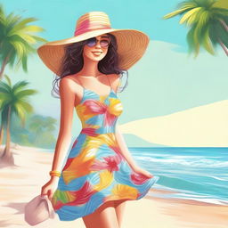 A high-quality digital art portraying a girl dressed in beach clothes