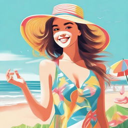 A high-quality digital art portraying a girl dressed in beach clothes