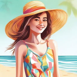 A high-quality digital art portraying a girl dressed in beach clothes