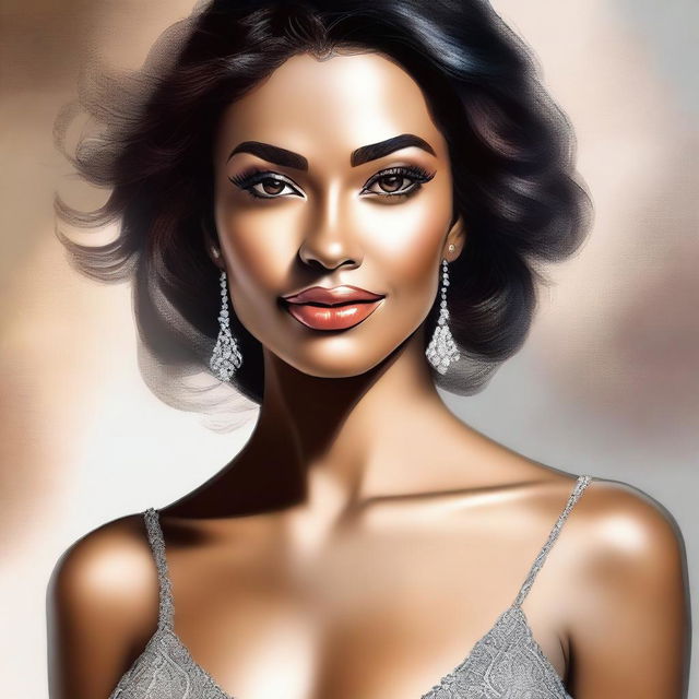 A tastefully done digital art piece showcasing a confident and attractive woman