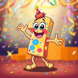 A lively and colorful cartoon character in the shape of the number 1, dancing joyfully