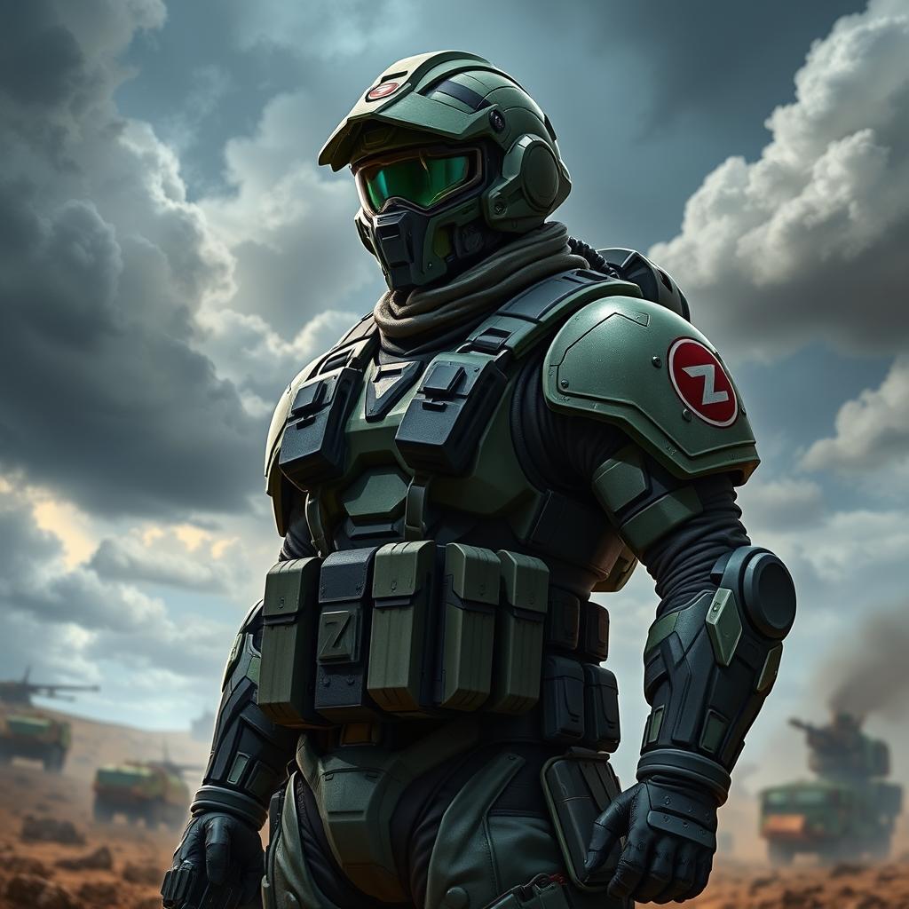 A Zeon Soldier depicted in a striking pose, fully equipped with a detailed Seal Kit