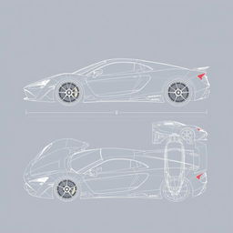 A detailed hypercar blueprint inspired by the sleek designs of Audi R8, Pagani Huayra, Ferrari LaFerrari, and GMA T50