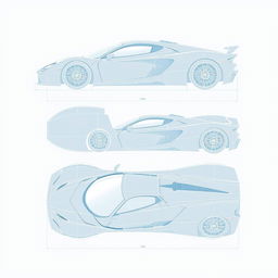 A detailed hypercar blueprint inspired by the sleek designs of Audi R8, Pagani Huayra, Ferrari LaFerrari, and GMA T50