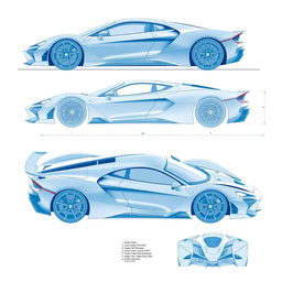 A detailed hypercar blueprint inspired by the sleek designs of Audi R8, Pagani Huayra, Ferrari LaFerrari, and GMA T50
