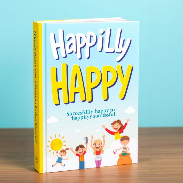 A vibrant and uplifting book cover design for the title "Happily Happy"