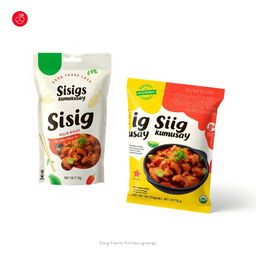 Creative packaging design concepts for Sisig Kumukusay, focusing on a modern and vibrant aesthetic