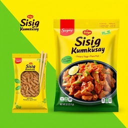 Creative packaging design concepts for Sisig Kumukusay, focusing on a modern and vibrant aesthetic