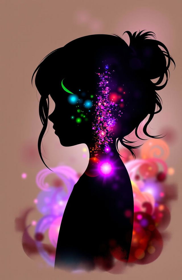 A creative and artistic silhouette of a girl named Aleena, showcasing a vibrant and colorful design