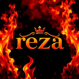 A visually striking image featuring the text 'reza' in bold, regal font, with a royal king's symbol elegantly placed above the text