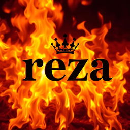 A visually striking image featuring the text 'reza' in bold, regal font, with a royal king's symbol elegantly placed above the text