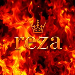 A visually striking image featuring the text 'reza' in bold, regal font, with a royal king's symbol elegantly placed above the text