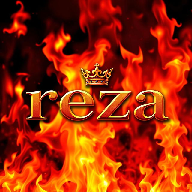 A visually striking image featuring the text 'reza' in bold, regal font, with a royal king's symbol elegantly placed above the text