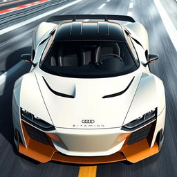 A stunning supercar design that combines elements from the 2016 Audi R8, GMA T50, and Pagani Huayra, showcasing a sleek and aerodynamic body