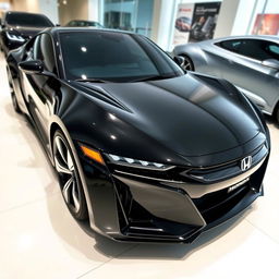 A sleek and futuristic sports car, a 2025 Honda Prelude, viewed from an angled corner perspective that showcases its front and side profile