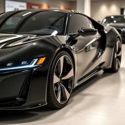 A sleek and futuristic sports car, a 2025 Honda Prelude, viewed from an angled corner perspective that showcases its front and side profile