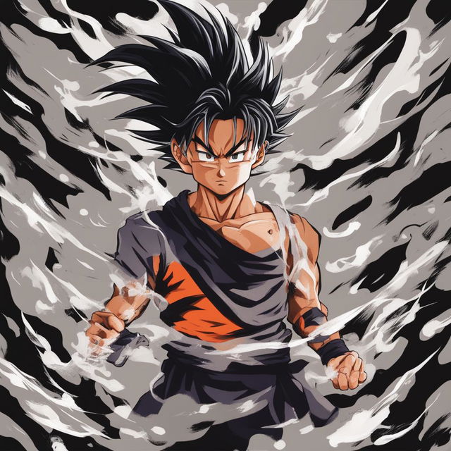 A digital art illustration of Goku from Dragonball, rendered in the style of Jujutsu Kaisen