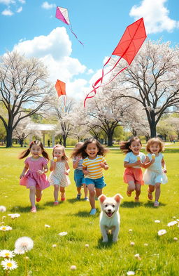 A nostalgic scene depicting a joyful childhood moment in a sunlit park