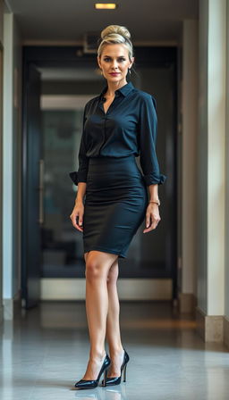 A stunning middle-aged woman standing confidently