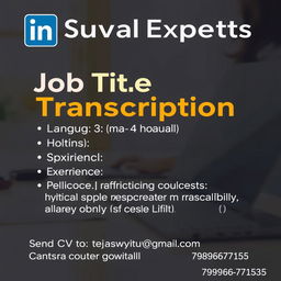 A professional LinkedIn job post image featuring the company logo of Suval Experts and a clean, modern design layout that highlights the job vacancy details clearly