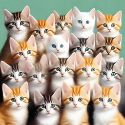 A delightful digital art image featuring a multitude of kittens in various playful poses