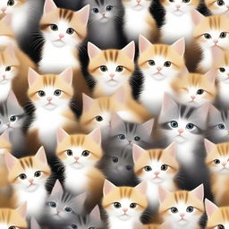 A delightful digital art image featuring a multitude of kittens in various playful poses