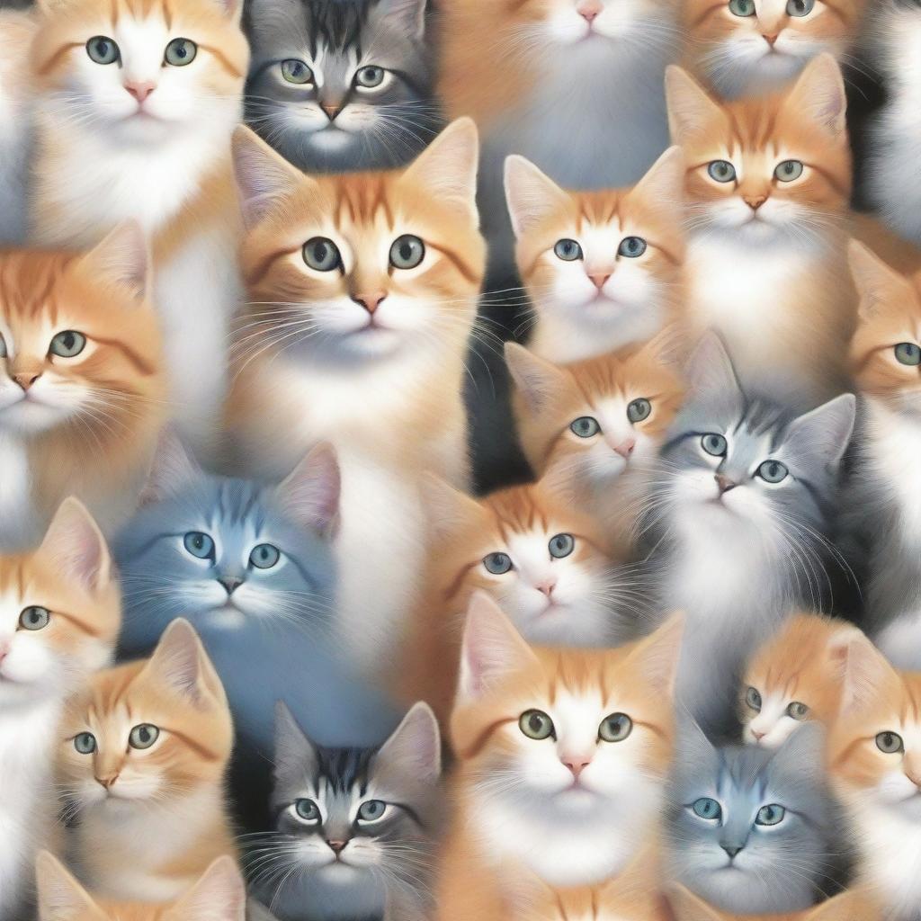 An image of a high-quality t-shirt design featuring a multitude of playful kittens