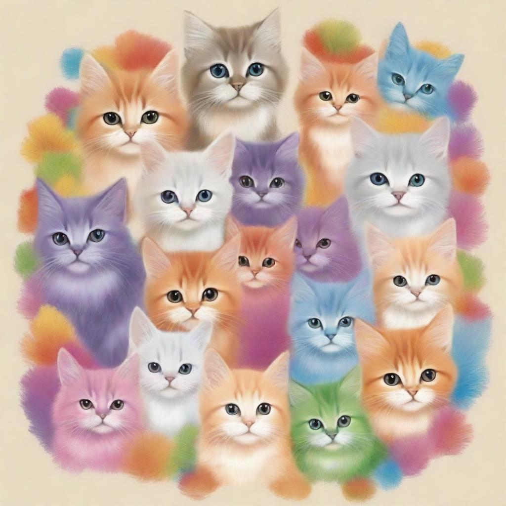 An image of a high-quality t-shirt design featuring a multitude of playful kittens