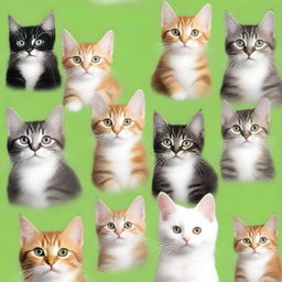 An image of a high-quality t-shirt design featuring a multitude of playful kittens