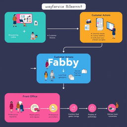 A detailed service blueprint diagram illustrating the process flow for Fabby, an online clothing rental service