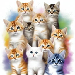 An image of a high-quality t-shirt design featuring a multitude of playful kittens