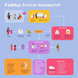 A detailed service blueprint diagram illustrating the process flow for Fabby, an online clothing rental service