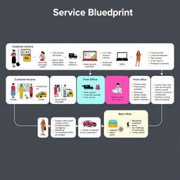 A detailed service blueprint diagram illustrating the process flow for Fabby, an online clothing rental service