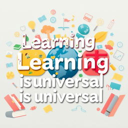 An artistic representation of the phrase 'Learning is universal' in three different languages: English, Spanish, and Mandarin
