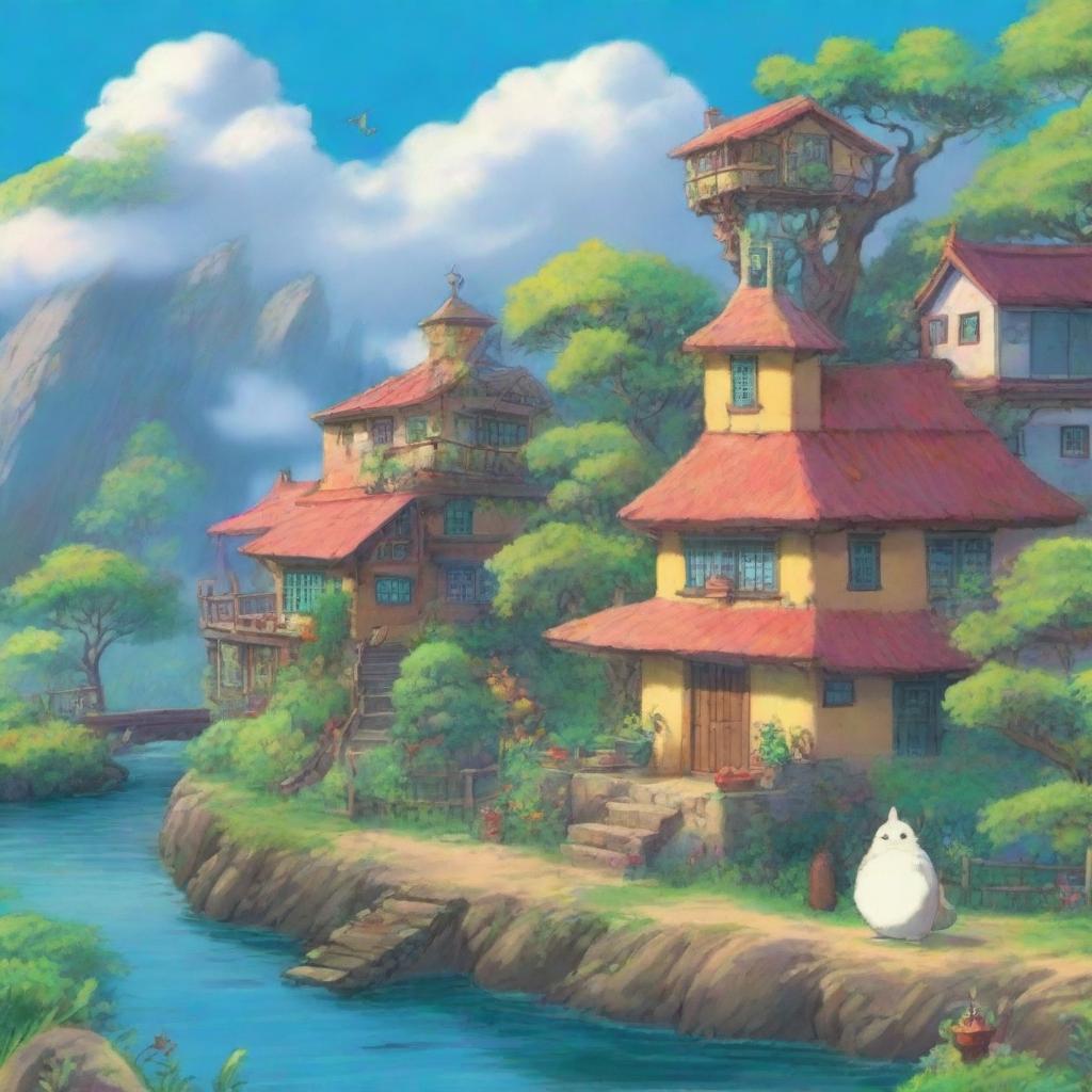 A beautifully detailed digital art image, capturing the whimsical and enchanting style of Studio Ghibli