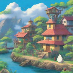 A beautifully detailed digital art image, capturing the whimsical and enchanting style of Studio Ghibli