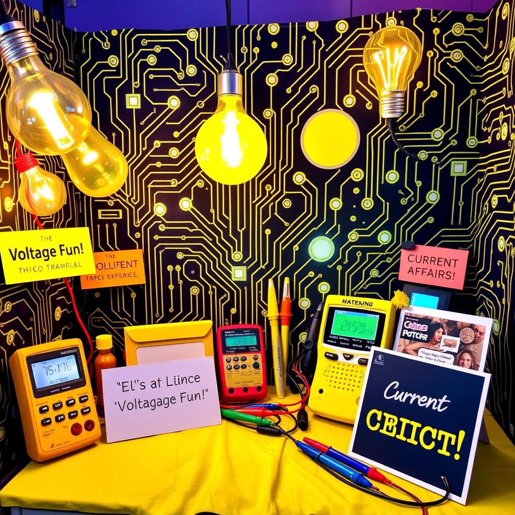 A vibrant and engaging photo booth setup inspired by electrical engineering