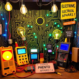 A vibrant and engaging photo booth setup inspired by electrical engineering