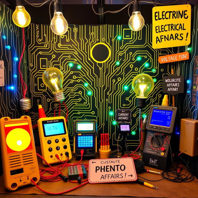 A vibrant and engaging photo booth setup inspired by electrical engineering