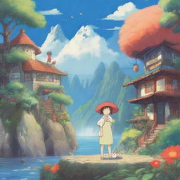 A beautifully detailed digital art image, capturing the whimsical and enchanting style of Studio Ghibli