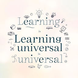 An artistic design featuring the phrase 'Learning is universal' expressed in three distinct languages: English, Spanish, and Mandarin