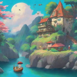 A beautifully detailed digital art image, capturing the whimsical and enchanting style of Studio Ghibli