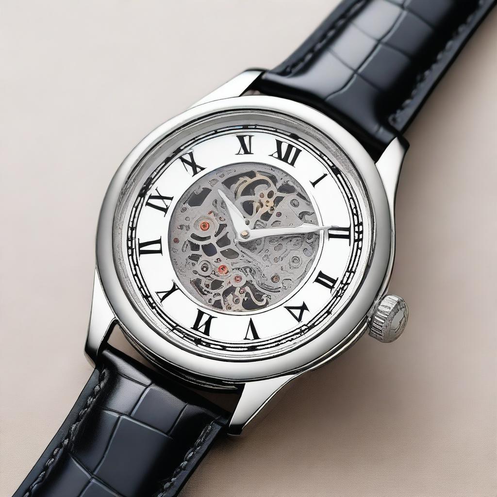 This is a high-resolution image of a classic European-style men's mechanical wristwatch, featuring Arabic numerals