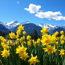 A beautiful garden filled with vibrant daffodils in full bloom, gracefully swaying in a gentle breeze