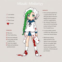 Character sheet for Mizuki Midoriya, the older sister of Izuku Midoriya