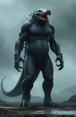 A powerful humanoid spirit resembling a crocodile, standing nearly three meters tall