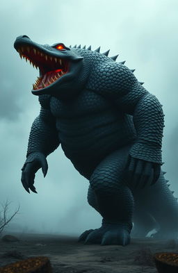 A powerful humanoid spirit resembling a crocodile, standing nearly three meters tall