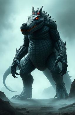 A powerful humanoid spirit resembling a crocodile, standing nearly three meters tall