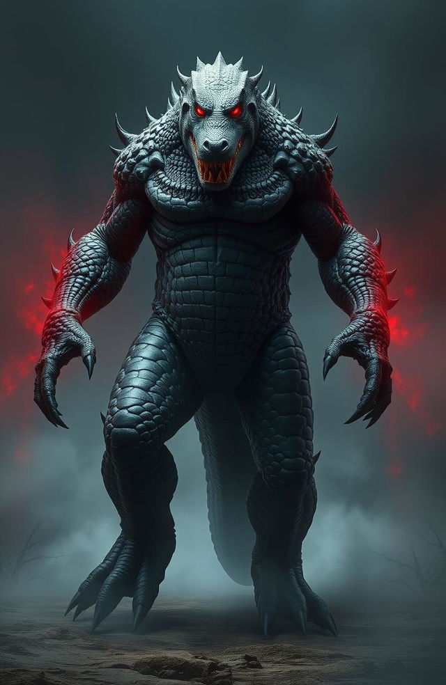 A powerful humanoid spirit resembling a crocodile, standing nearly three meters tall