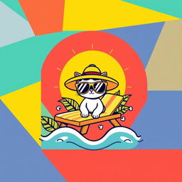 A vibrant and artistic T-shirt design featuring a bold, abstract geometric pattern with a mix of bright colors like turquoise, coral, and yellow